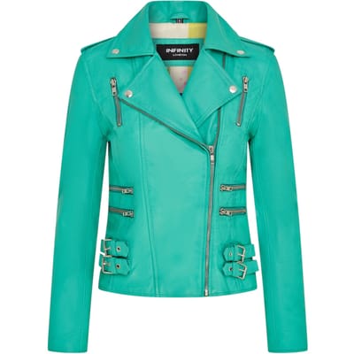 Dames leren aquablauwe Brando bikerjack - Loddon