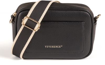 Vivisence Schoudertas Eco-leer Dames Compact Verstelbare band Gouden details Dagelijks gebruik, Zwart, één maat
