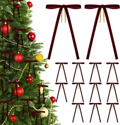 24 Stuks Fluwelen Kerststrikken voor Cadeaus, Kerstboomdecoratie en Bruiloften - 13 x 18 cm met 15 cm Draad