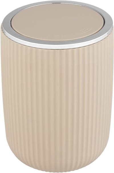 Elegante beige prullenbak met klapdeksel voor badkamer - 2 liter - Ideaal voor kleine ruimtes