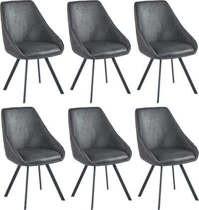 Colenis® - Twisty Eetkamerstoel - Set Van 6 - Antraciet - Microfiber - Zwarte Poten - 180° - Draaistoel