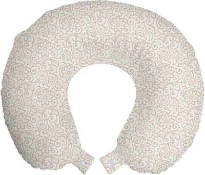 ABAKUHAUS Bloemen Reiskussen met Neksteun, Bloeiende Natuurlijke Wervelingen, Schuimrubberen Reisaccessoire voor Vliegtuig en Auto, Bruin Beige