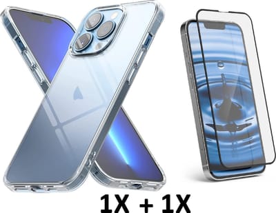 HB Hoesje Geschikt voor Apple iPhone 13 Pro - Transparant / Volledige Glazen Screenprotector - Siliconen Back Cover