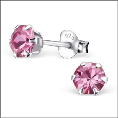 Aramat Jewels | Oorbellen | 925 Zilveren Kristallen Oorbellen Rond 4-8mm - Sprankelende Studs | 5mm / Roze | | | Zilver | Kinderen, Volwassenen | Verkleurd niet