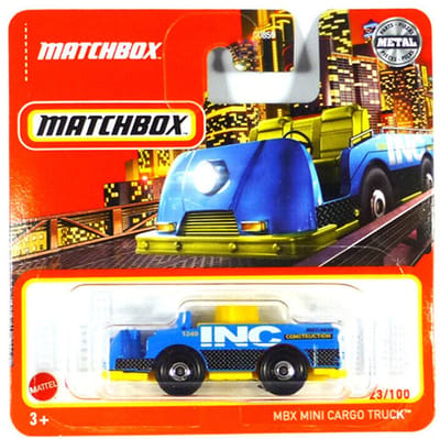 MATCHBOX MBX MINI CARGO TRUCK 23-100 BLEU YELLOW (1:64) SHORT CARD