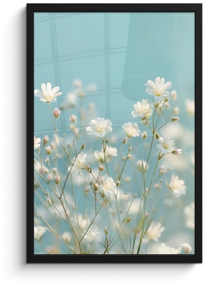 Poster in lijst - Fotolijst 40x60 cm - Posters - Stengels - Bloemen - Lucht - Wit - Posterlijst zwart - Decoratie - Wanddecoratie woonkamer - Muurdecoratie slaapkamer