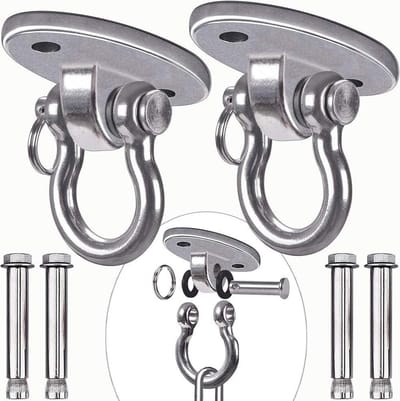 Set van 2 permanente antirust roestvrij staal 304 zware swing hangers met 4 uitbreidingsbouten voor beton - 2000 lbs capaciteit - 180° swing - yoga hangstoel - zandzak swing sets. rotating ceiling hook