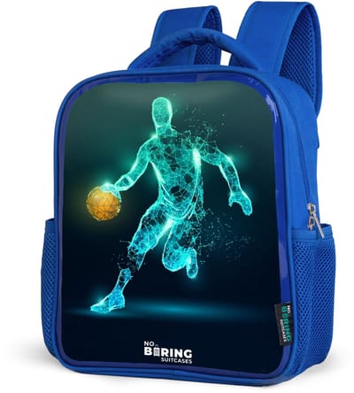NoBoringSuitcases.com® - Rugzak blauw - Schooltas jongens - Basketbalspeler in neon dribbelactie - Kinder rugtas jongen - Boekentas kind - Kinderrugzak voor school - Schoolrugzak