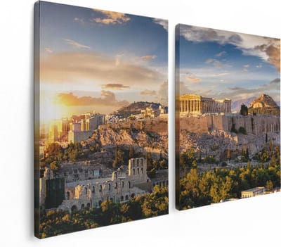 Artaza Canvas Schilderij Tweeluik Akropolis van Athene, Griekenland - Architectuur  - 120x80 - Foto Op Canvas - Canvas Print