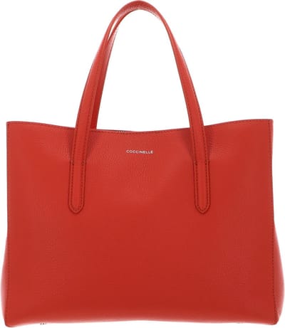 COCCINELLE Leren Shopper Schoudertas met laptopvak Swap Handbag Grained Leather Tangerine Oranje