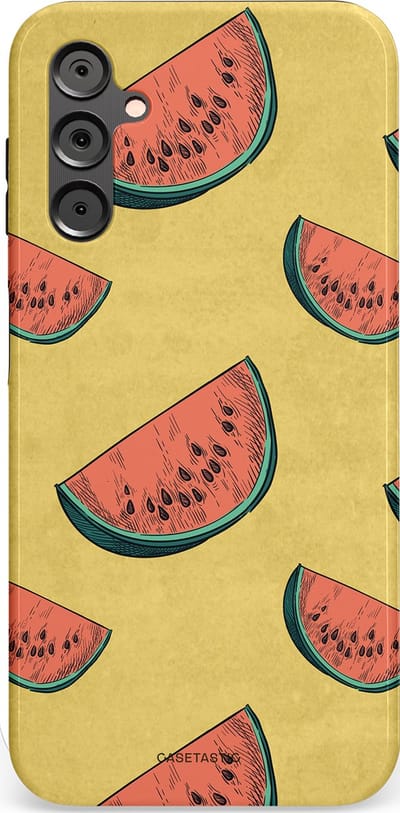 Casetastic Hoesje Geschikt voor Samsung A14 (5G/4G) - Stijlvolle Beschermende Duo-layer Case - Retro Meloengeel