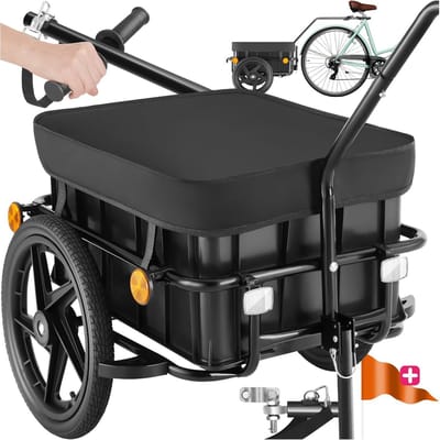 Fietskar Bagagekar - Aanhanger Transportwagen - Vervoeren van spullen - 2-in-1 Fietskar Handkar - Belastbaar tot 50kg - Zwart