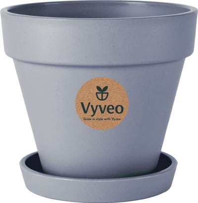Vyveo - Bloempot Oslo met onderzetter - 14x12 - Donkergrijs - Bloempot voor binnen en buiten - Lichtgewicht - Breukbestendig - Vorstbestendig - UV-bestendig