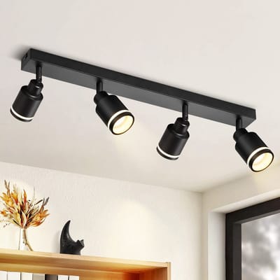 NETTLIFE Opbouwspot - GU10 Fitting - 4-Lichts - rechthoekig - Zwart - Moderne Plafondlamp - L 55cm - Metaal - 355° kantelbaar - Plafondspot - voor Woonkamer | Slaafkamer | Gang - Zonder Lichtborn