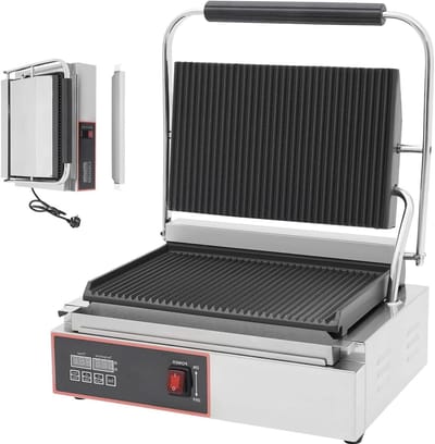 Elektrische Contactgrill - Sandwichmaker Grill - Panini's Bereiden - Dubbele Verwarmingselementen - 43 x 37 x 19 cm - Zilver Zwart