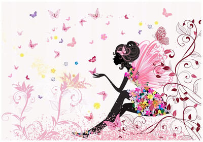 WALLARENA - Fotobehang - 150x105 cm - fototapete voor meisjes met feeën, vlinders en bloemen