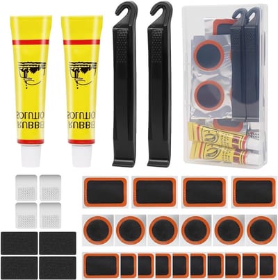 Fietsbanden Reparatie Kit met Patches, Hevel, en Vijl voor Fietsers en Motorrijders - Compleet en Handig