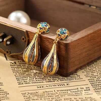 SUYU Koper Gesneden Emaille Olie Druppel Etnische Stijl Retro Oorbellen Lang Dames Licht Luxe Oorbellen Mode Sieraden Accessoires black