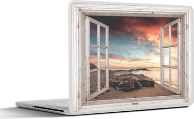 Laptop sticker - 14 inch - Doorkijk - Strand - Zee - 32x5x23x5cm - Laptopstickers - Laptop skin - Cover
