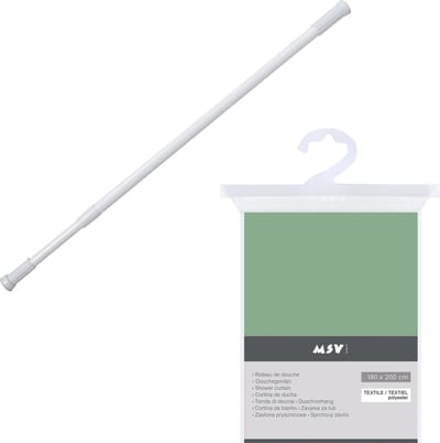 MSV Douchegordijn met ringen - groen - polyester - 180 x 200 cm - incl ophangstang uitschuifbaar 70-120 cm