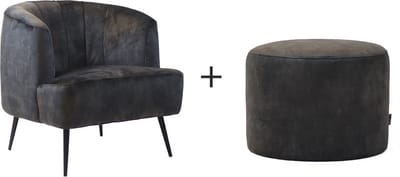 Bronx71® Velvet fauteuil Billy en velvet poef Beau antraciet