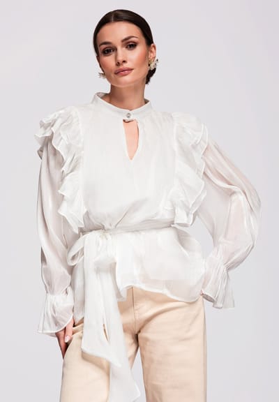 OMBRE Blouse - Loose Fit - Lange Mouw - Knopen Wit ONESIZE