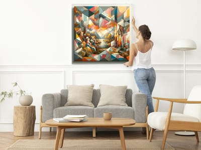 Abstract vermeer schilderij | Mystiek spel van licht en schaduw in tijdloos tableau | Kunst - 30x30 centimeter op Canvas | Foto op Canvas