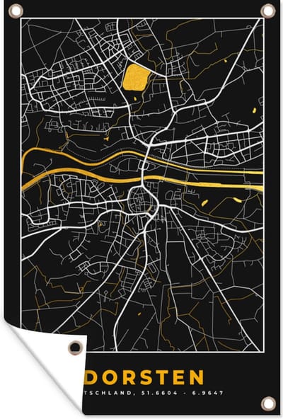 Muurdecoratie Plattegrond – Dorsten – Goud – Stadskaart – Kaart - Duitsland - 120x180 cm - Tuinposter - Tuindoek