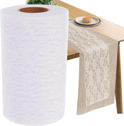 SnelShoppen - Kant Tafelrunner 15 cm x 22 m, Puur Wit, Delicate Tafelband, Stijlvolle Tafelversiering voor Bruiloft, Doop en Speciale Gelegenheden