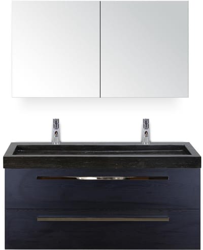 Seville Badmeubelset 120 cm - 2 Laden Black Oak - Wastafel Lucca Enkel met Spiegelkast