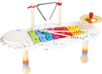 Houten Muziektafel - Klank Speelgoed - Eerste Muziekles - Vier Instrumenten - 44 x 23 cm - Multikleurig