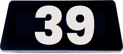 Nummerplaatje 39 - 80 x 50 x 1,6 mm - Zwart/wit - incl. 3M-tape | Nummerbordje - Deur en kamernummer - brievenbusnummers - Gratis verzending - 5 jaar garantie