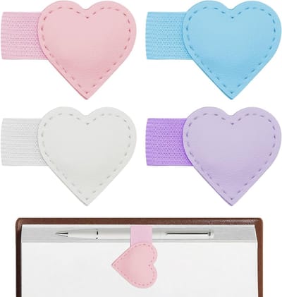 Set van 4 Magnetische Leren Boekenleggers in Roze, Paars, Wit en Blauw, Schattige Hartvormige Ontwerpen, Sterke Sluiting, Perfecte Cadeau voor Lezers en Studenten
