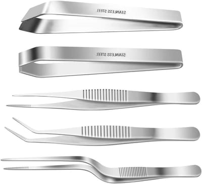 Set van 5 RVS Pincetten met 6,3 Inch en 4,7 Inch Haringbeen Pincet voor Koken, Precisiewerk en Schoonheidsverzorging met Serrated Tips
