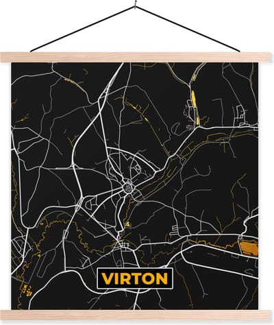 Posterhanger incl. Poster 40x40 cm - Schoolplaat - Stadskaart - Virton - Gold - Kaart - Plattegrond - Textielposter - Blanke latten - Stadskaart