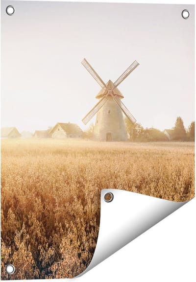 Gards Tuinposter Windmolen in het Veld - 40x50 cm - Tuindoek - Tuindecoratie - Wanddecoratie buiten - Tuinschilderij