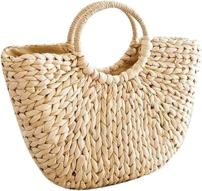 Rieten Tas - Zomer Handtas - Strand Bezoek - Handgemaakt Ontwerp - 2.54 cm - Natuurlijk