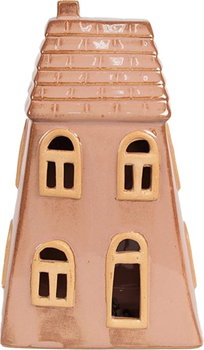 Clayre & Eef Decoratie Huis met LED 10x6x16 cm Bruin Porselein