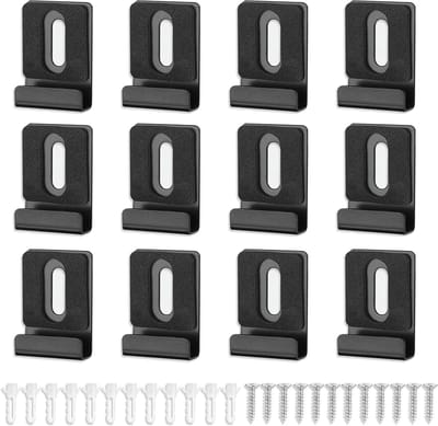 Set van 12 Zwarte Spiegelhouders met Schroeven en Expansietube, RVS Klemmen met Rubber Pad voor Wandspiegels en Meubelmontage