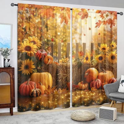 2 stuks Herfstdecoraties Voor Thuis Oogst Pompoen Bedrukte Gordijnen - Set van 2 Panelen voor Spookachtige Huisdecoratie in Woonkamer 52.5cmX116cm X 2pcs beige