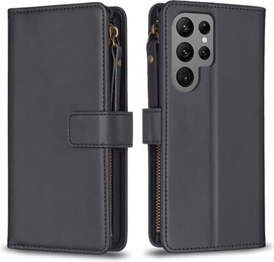 9 Pas - Luxe BookCover Wallet Etui geschikt voor Samsung Galaxy S23 ULTRA Zwart