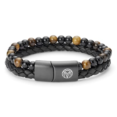 Icon | Armband van Geel Tijgeroog & Leer