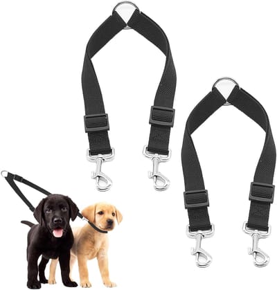 2 stuks dubbele hondenriem splitter, verstelbare dubbele hondenriem, zwart, 51 cm