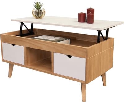 Opklapbare salontafel - Living tafel - Woonkamer decoratie - Met laden en middenhol - 100 x 50 x 47 cm