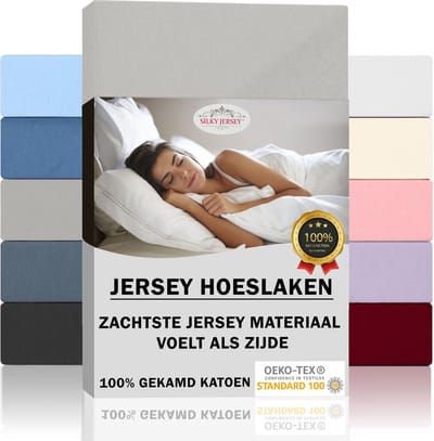 Silky Jersey  Zijdezachte Jersey Hoeslaken Strijkvrij 100% Gekamd Katoen - 90x200+30 cm  Zilver Grijs