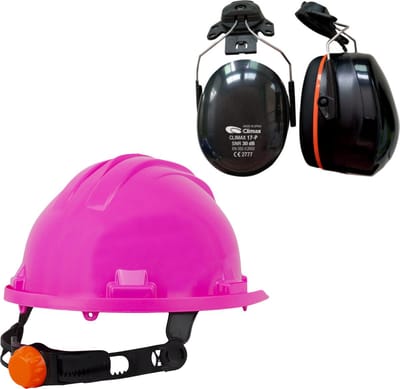 Veiligheidshelm RG5 met Oorkappen - Roze - Verstelbaar met Draaiknop - Oorkappen helm – Gehoorbescherming