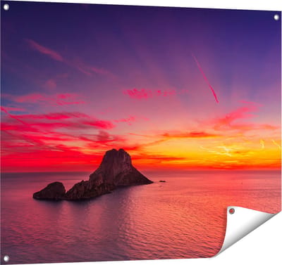 Gards Tuinposter Ibiza Rotsen Eiland bij Zonsondergang - 100x80 cm - Tuindoek - Tuindecoratie - Wanddecoratie buiten - Tuinschilderij