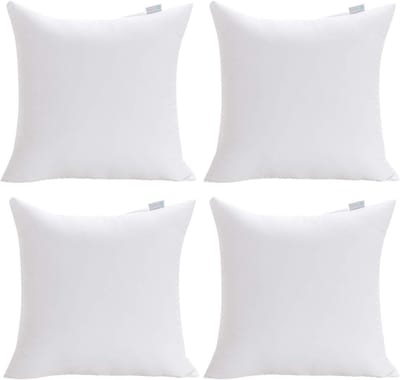 Acanva Vierkante premium sierkussen inzetstukken met microvezel gevuld, lendensteun decoratieve vulling voor slaapbank, bank en stoelen, 26 x 26 (4 stuks), wit