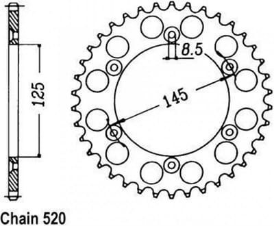 Achtertandwiel Sifam voor motor Cagiva 125 N90 1990 tot 1992 42 tanden P520