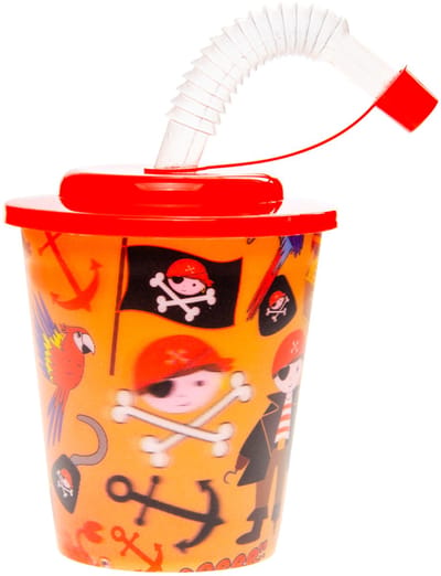 Duckiez 3D Beker Met Rietje En Deksel Piraat - 12 stuks